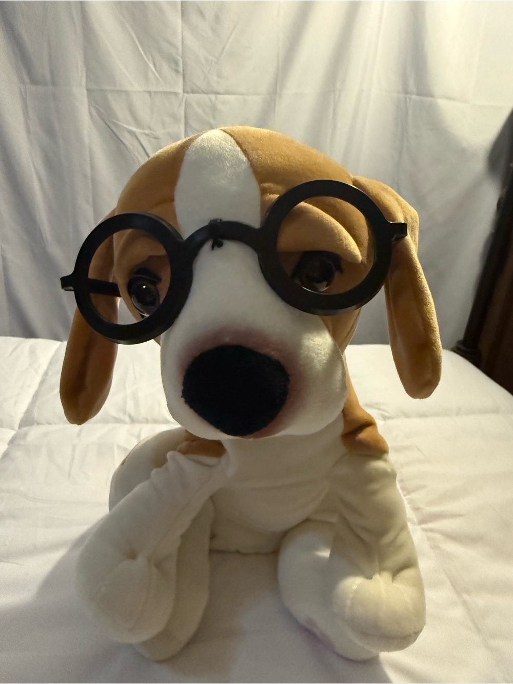 Plush Dog Toy - Brown and White Stuffed Puppy with Glasses - Picture 2 of 6